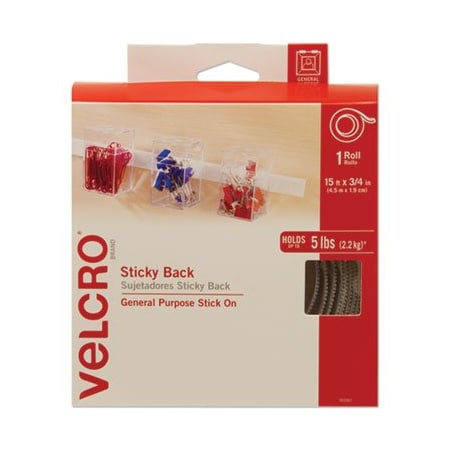Velcro Brand Velcro, STICKY-BACK FASTENERS WITH DISPENSER, REMOVABLE ADHESIVE, 0.75in X 15 FT, WHITE 90082